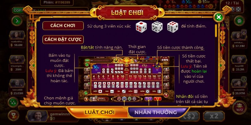 Các cửa cược trong game Tài xỉu Zwinclub